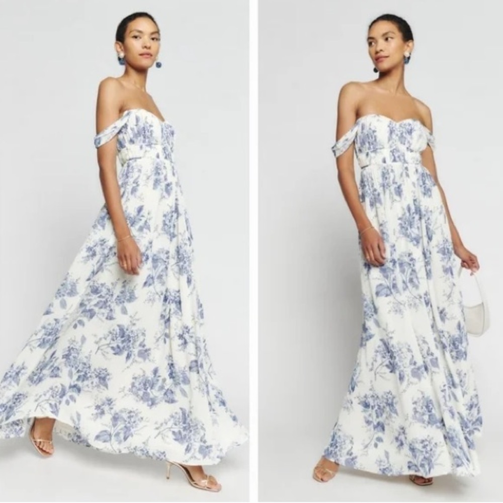Reformation Blue and White Floral Jayde Dress sz 10